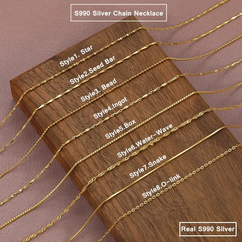 

Genuine Yellow Gold Color Color Necklace for Woman 45cm Necklaces Chain Pendant Wedding Engagement Jewelry Gifts