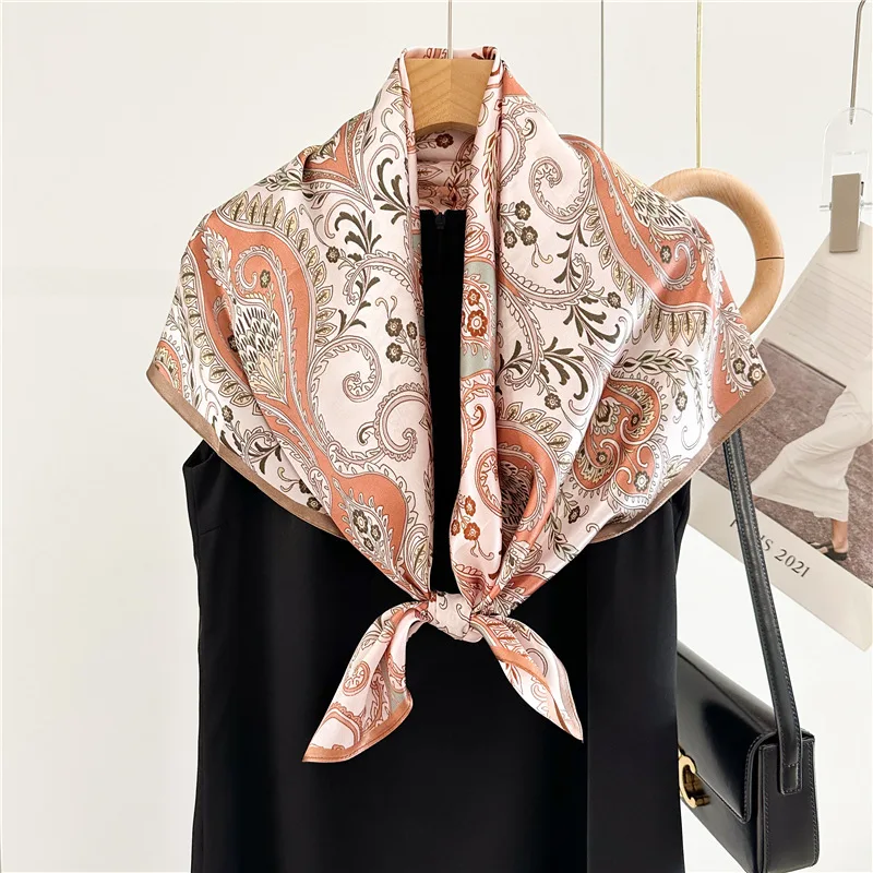 New 100% Natural Mulberry Silk Square Scarf 88x88cm for Women Watercolor Floral Print Luxury Hair Scarf Bandana Hijab shawl Wrap view 2