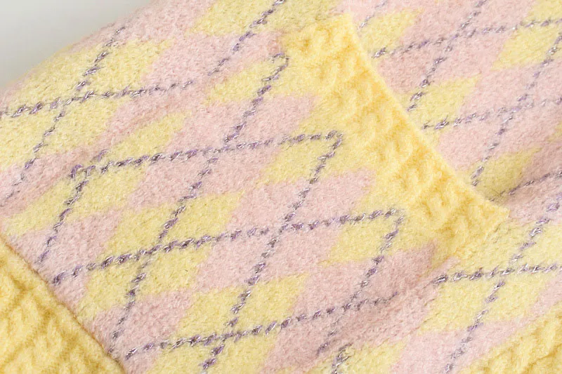 DEEABAE Abbigliamento da donna Trend 2025 Cardigan in maglia a maniche lunghe con motivo a rombi scozzesi dolce e alla moda