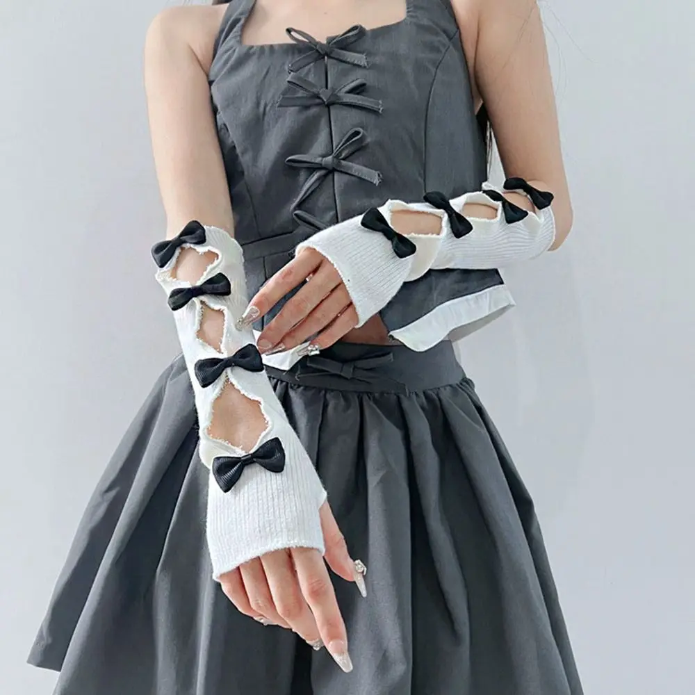 Elastische Y 2K Warme Mouwen Balletstijl Strik Gebreide Armwarmers Koreaanse Stijl Lolita Cosplay Vingerloze Handschoenen Lolita