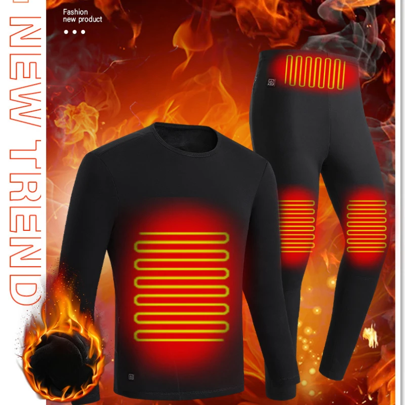 Electric Heated Thermal Underwear Set for Men and Women, Plush, Thickened, Warm, Bottom Layer, Cold Weather, Winter