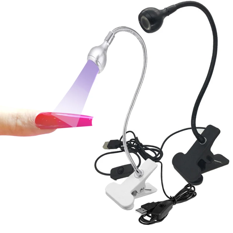 Mini lampe à ongles à col de cygne à lumière LED UV, pince à ongles pour pointes d'ongles en gel UV, lampe à polymériser USB portable et facile à tenir, bureau à clipser