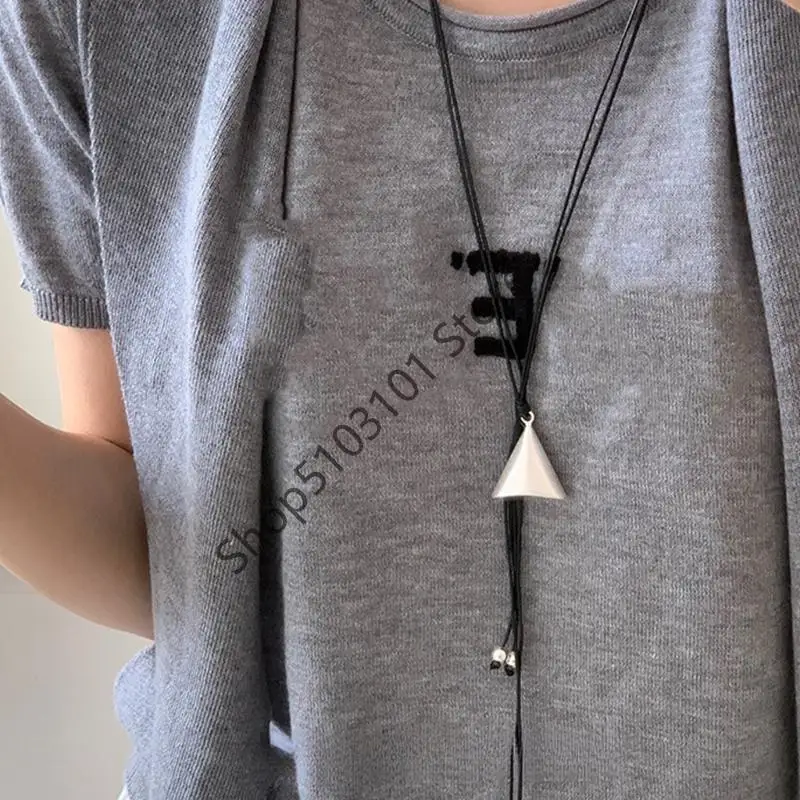 Women's Fashion Minimalist Triangular Pendant Necklace Featuring Adjustable Leather Cord Copper for Everyday