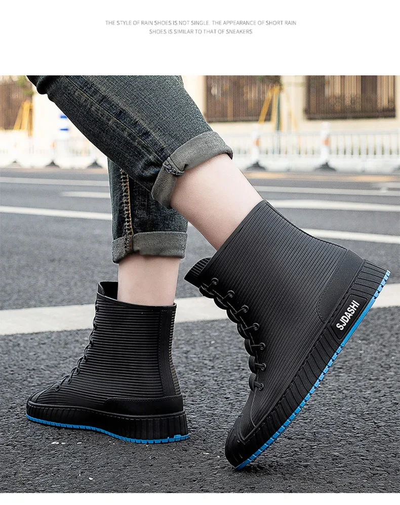 Men Women Lined With Fleece Warmth Anti-slip Wear-resistant Outdoors Rain Boots Versatile Casual Short-barreled Waterproof Shoes