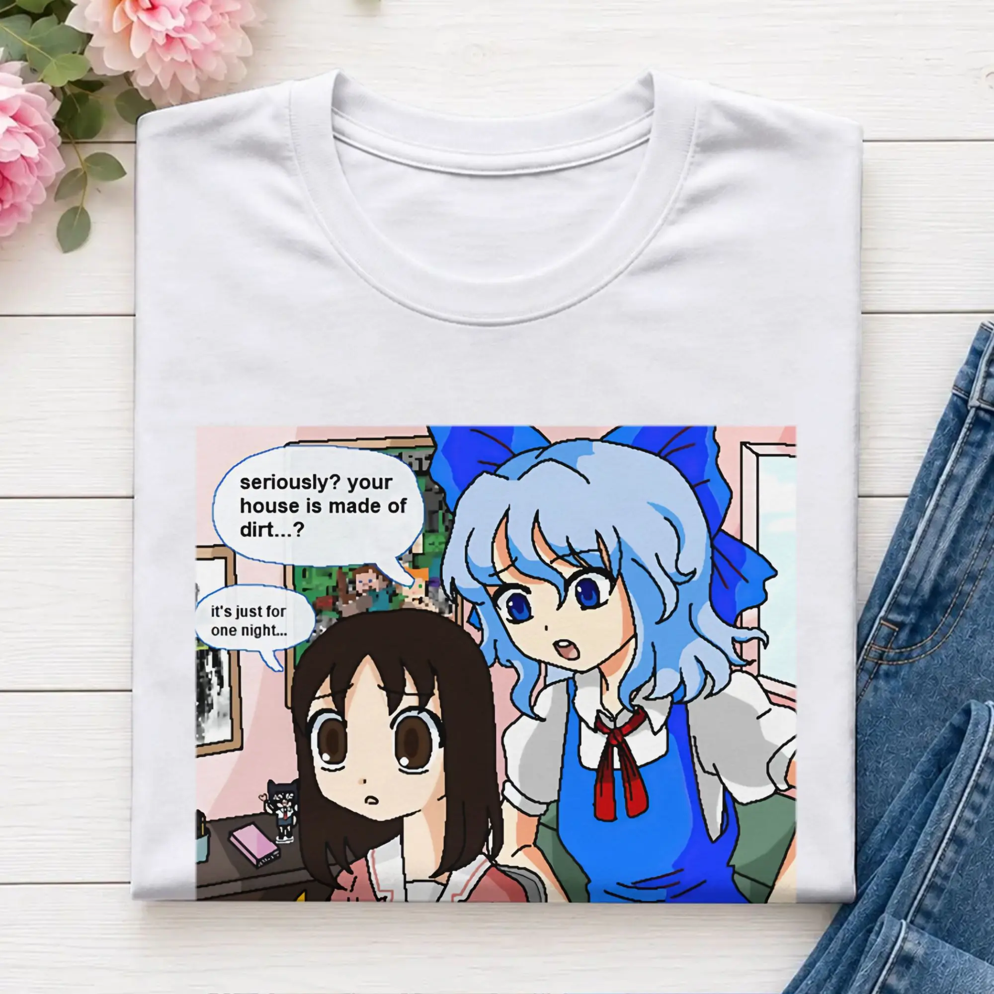 Men's T-Shirts Touhou Cirno Vintage Pure Cotton Tees Short Sleeve Touhou Project T Shirt Round Collar Clothing New Arrival