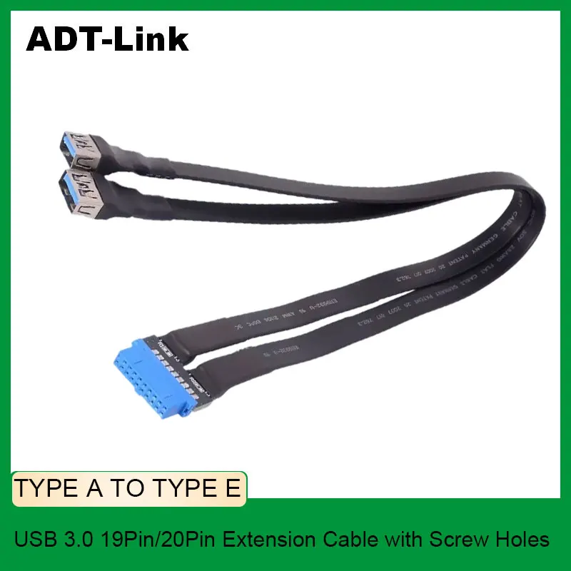 ADT-Link 19Pin/20Pin USB 3.0 Extension Cable with Screw Holes Female Adaptador Usb for Motherboard Built-in 5Gbps PC Accessorie