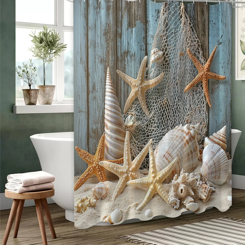 1pc Ocean Beach Shower Curtain,Unique and Creative Design Undersea World Bathroom Curtain,Home Decoration Curtain With Hooks