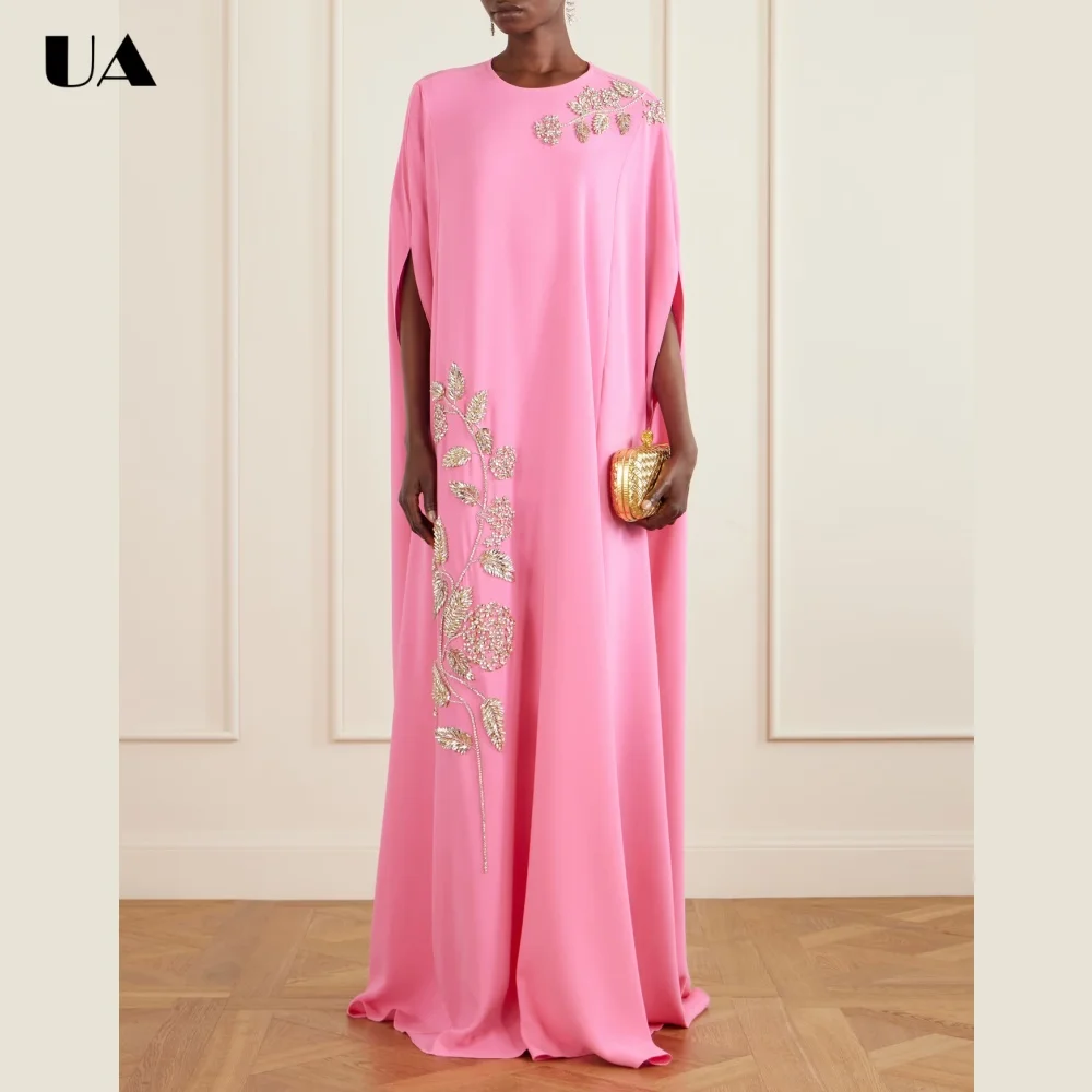 ULBYANRY Customized Embellished O-neck Prom Dresses for Women Elegant Cape Sleeve Evening Dress Exquisite Floor-length Gown