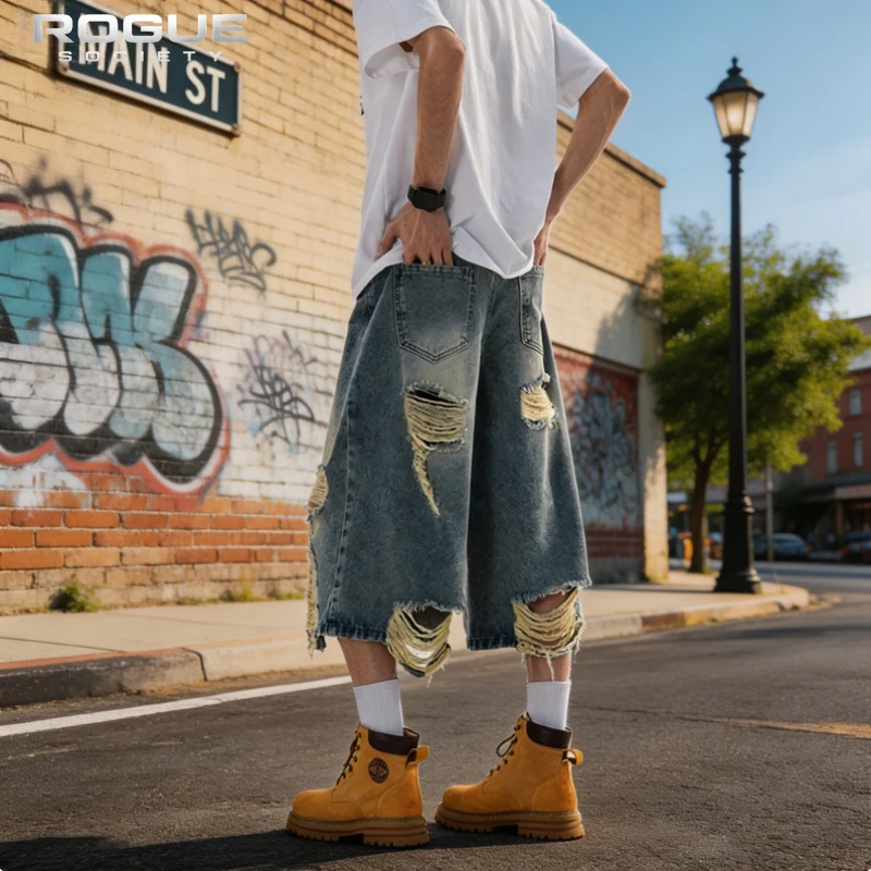 

New Retro Harajuku Distressed Fringe Denim Pants Men Baggy Washed High Quality Streetwear Y2K Casual Summer Trendy jeans Unisex