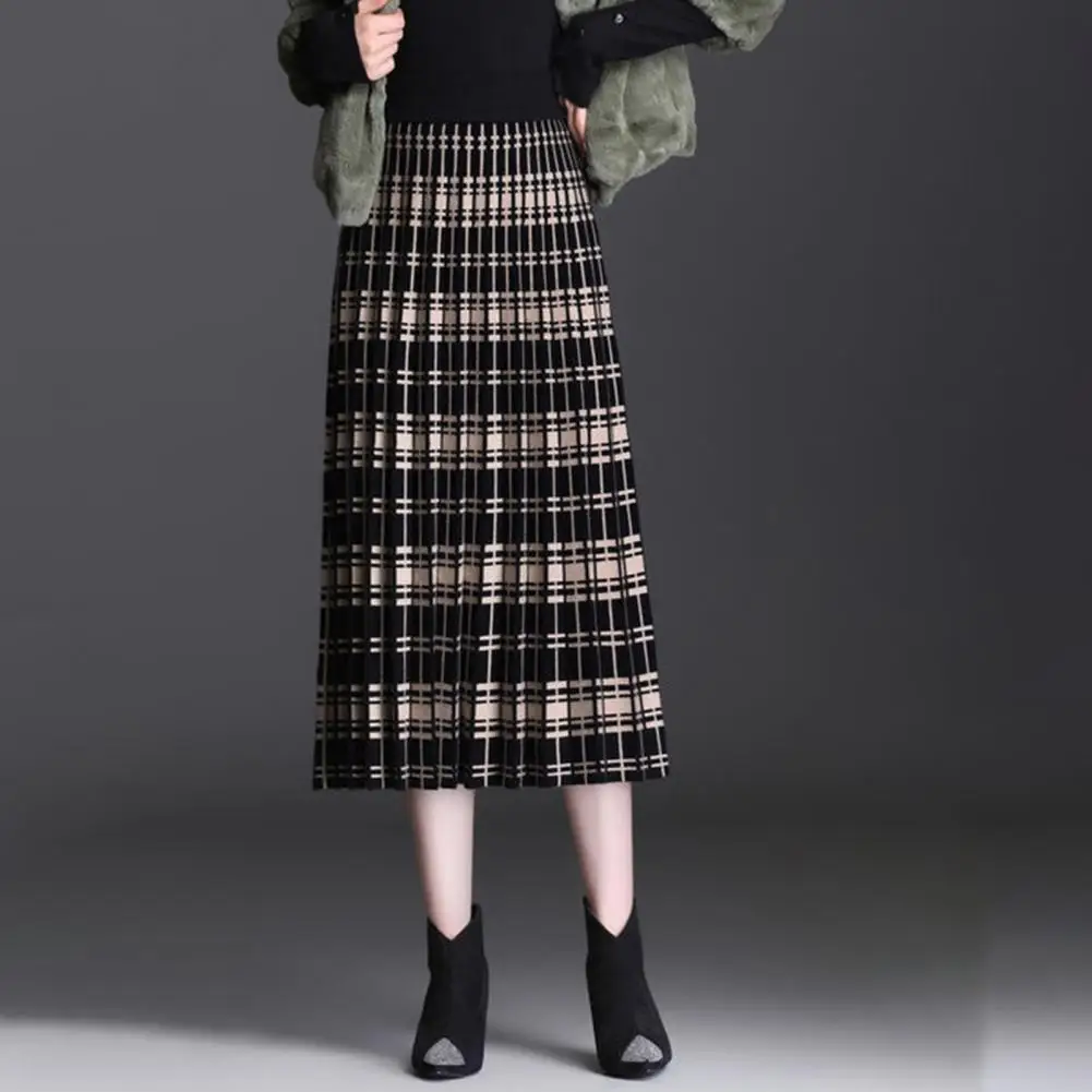 

Women Big Swing Skirt Chic Cozy Knitted A-line Midi Skirts with Elastic Waist for Women's Autumn Winter Wardrobe for Dating