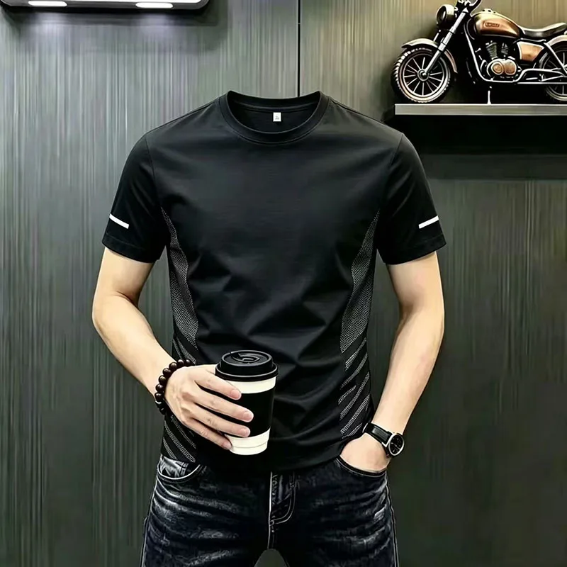 2026 Summer New Style Men's Short-Sleeved Silk Cool-Touch T-Shirt Casual Quick-Dry Sports Shirt Polo Shirt