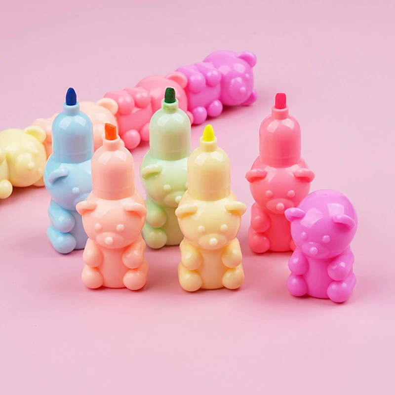 Kawaii 5 Colors Little Bear Fluorescent Marker Pen Set Highlighter Pens Painting Highlight Mark Cute Stationery School Supplies