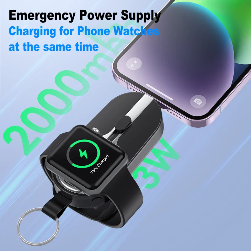 Portable Mini Power Bank for Apple Watch 1-9 Wireless Charger Key Chain Mobile Phone External Battery for iphone Spare Battery