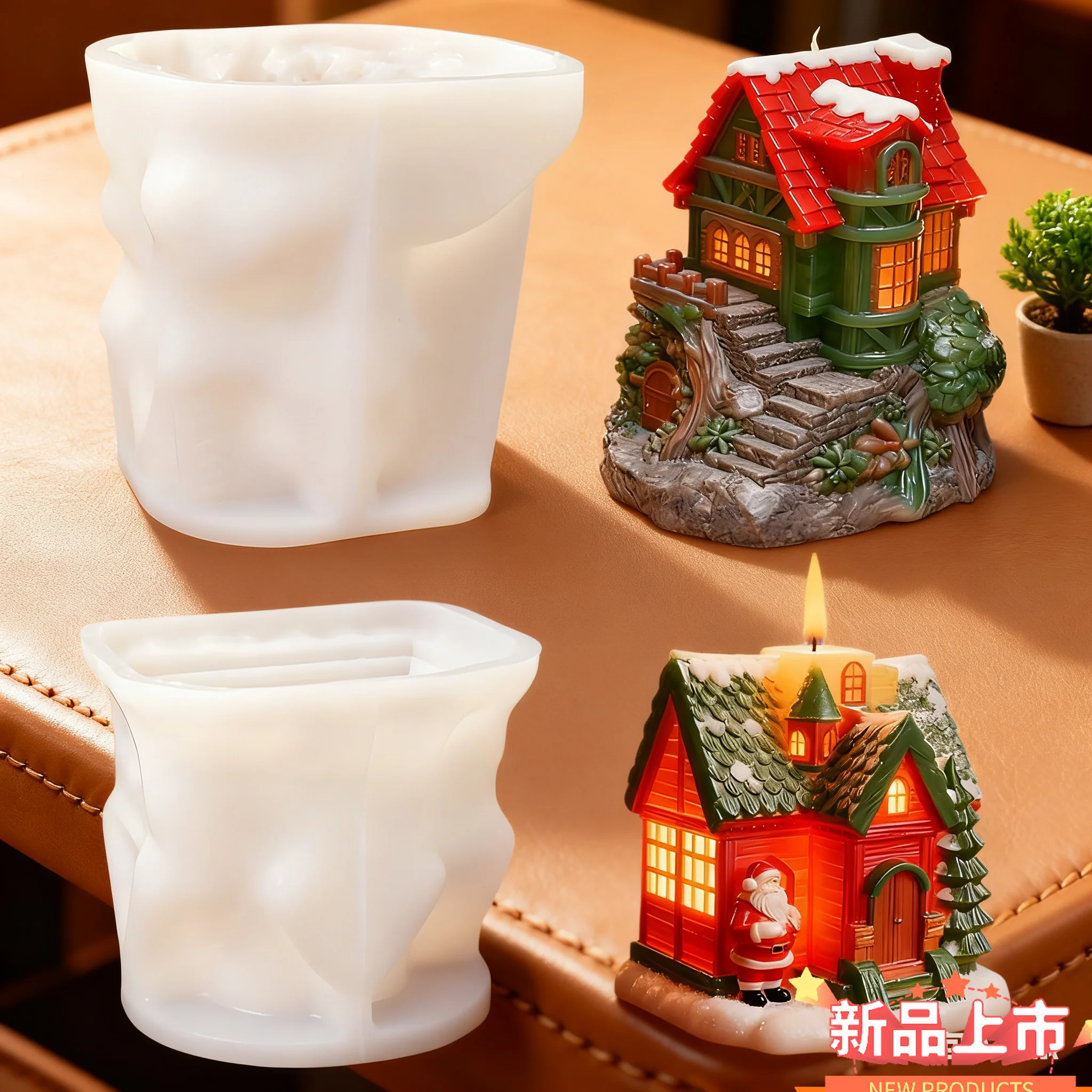 Weihnachten Schnee Haus & Baum Kerze Form, DIY Silikon Form für die Herstellung von Miniatur Urlaub Dekor Kerzen und Gips Ornamente