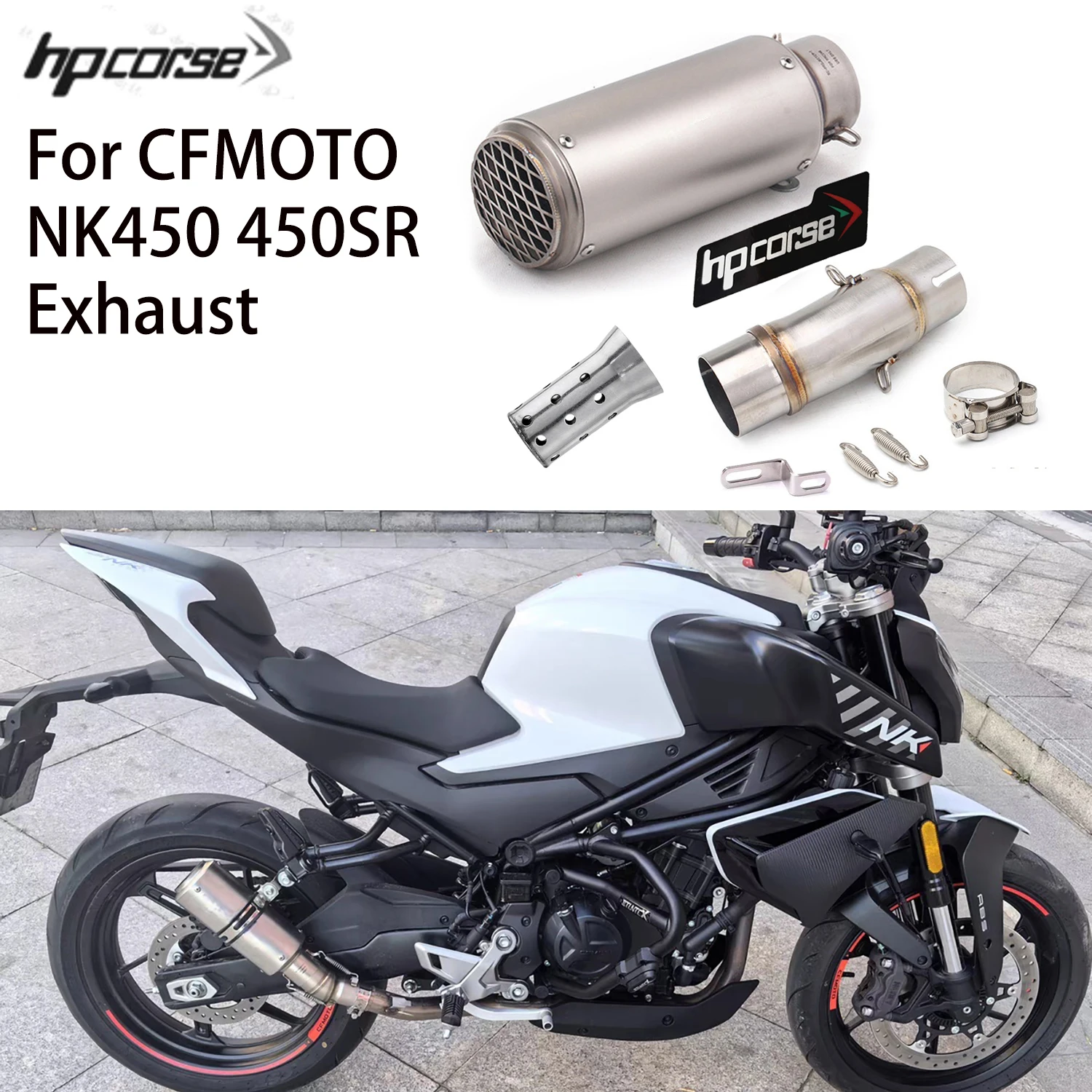 Pour CFMOTO 450SR 450NK 450SS 2022-2025, embouts de moto, tuyau intermédiaire, silencieux en acier inoxydable, glisse-sur, DB Killer