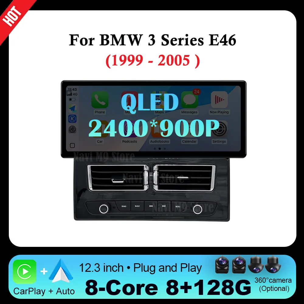 

Android 14 QLED 2400*900P For BMW 3 Series E46 1999 - 2005 Car Multimedia Player Wireless CarPlay Bluetooth GPS Navigation