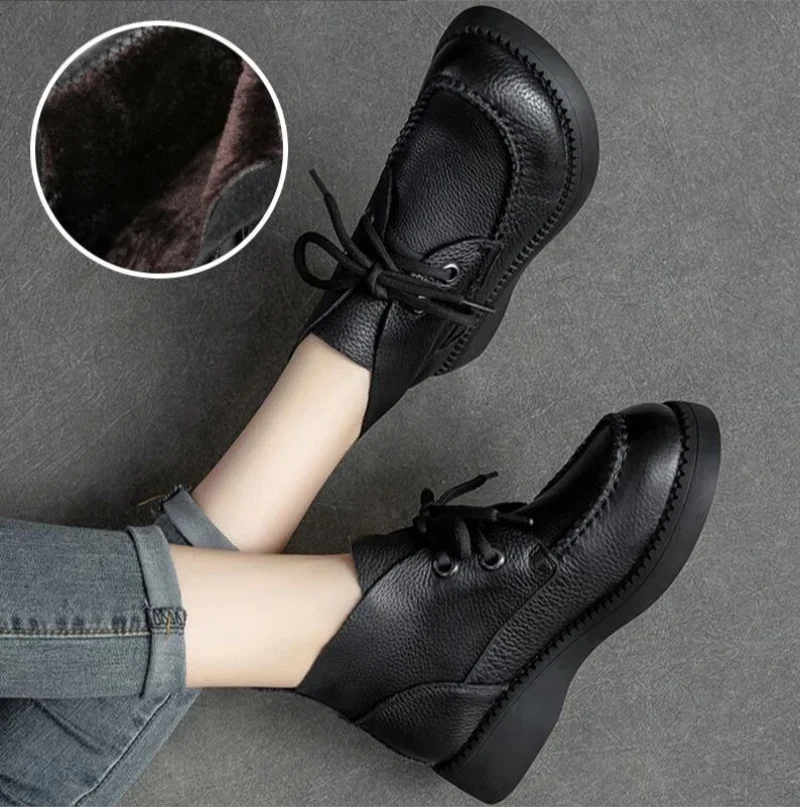 

Осенне-зимние женские ботинки, новая повседневная обувь из натуральной кожи, дышащая модная непромокаемая обувь на плоской платформе, женские кроссовки