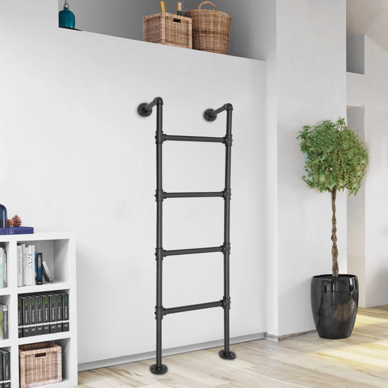 

4-Step Ladder, Floor Standing/Wall-mounted Ladder, 146 cm Length Ladder, for Home, Caravans, Lofts, Flats, Load Capacity 440 lbs