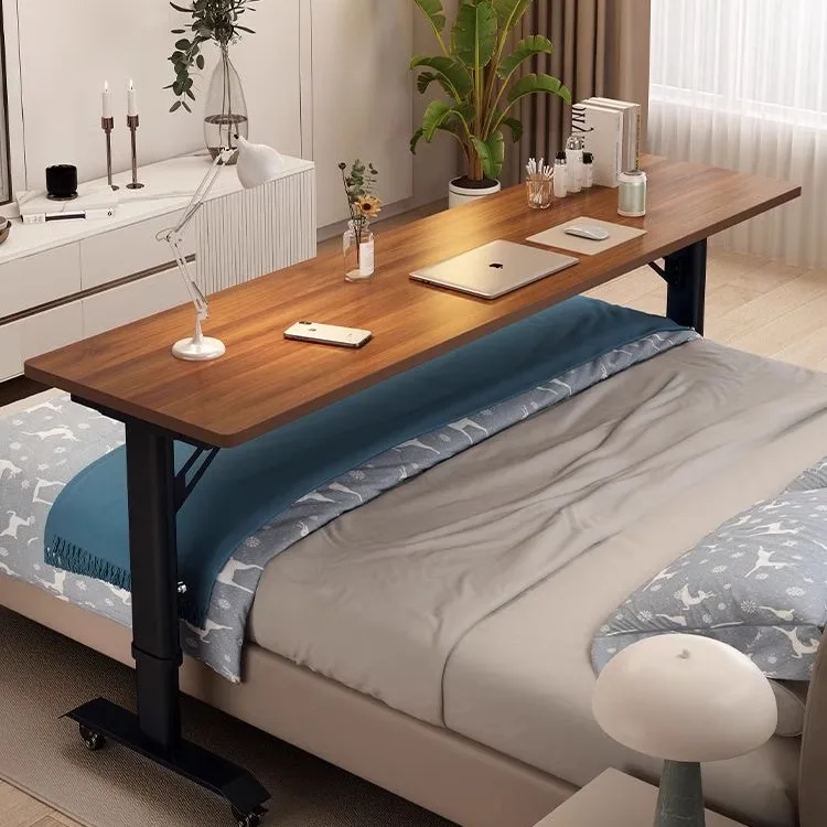 

Computer desk, bedroom, home workbench, study table, double-seat liftable mobile cross-bed table, simple long desk