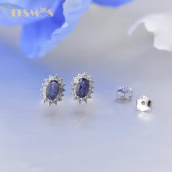 ITSMOS Iolite kolczyki srebrny owalny (4x6mm) naturalny jonit kamień cyrkon kolczyki diamentowe szpilki dla kobiet biżuteria wstępna