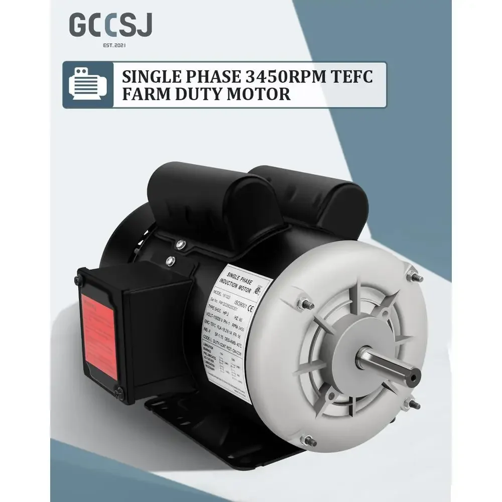 2 HP محرك كهربائي أحادي الطور 3450 دورة في الدقيقة TEFC مزرعة واجب CW CCW 115230V 56 إطار 58 رمح قطر بالوعة الحرارة