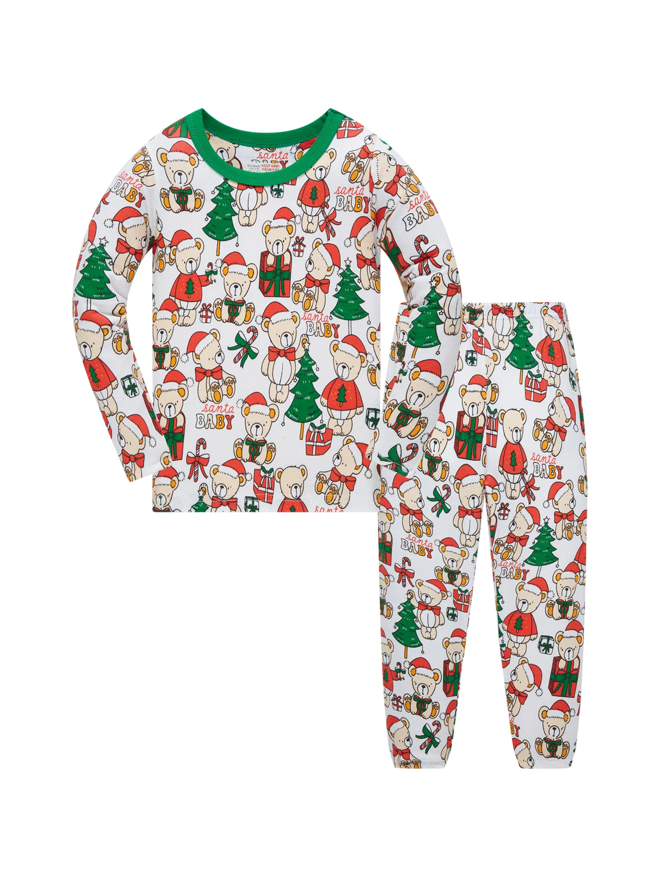 Christmas Clothes, 100% Cotton Children's Sleepwear, Long Sleeved Pajamas Long Pants Set for Boys and Girls Aged 1-8