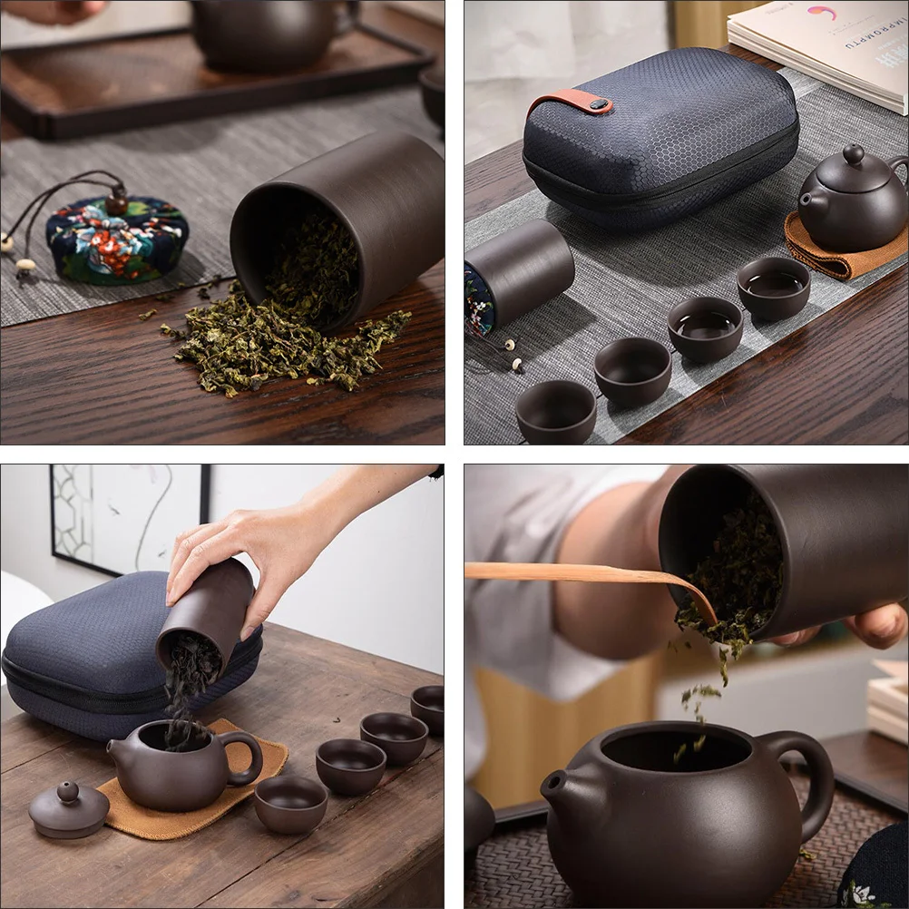 

1Set Purple Clay Tea Set Portable Elegant Handle Teapot Cups Filter Liner Heat Resistant Tea Set for Home Office Outdoor Use