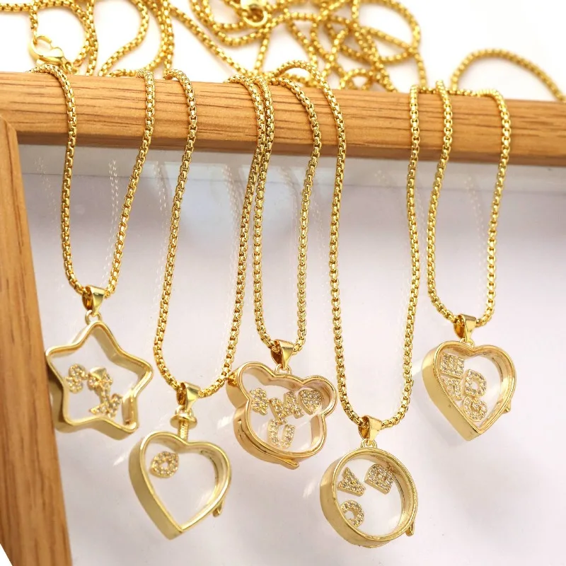 

Transparent Locket Charm Letter Name Pendant Necklace DIY Hollow Gold Plated Personalized Guardian Names Jewelry Gift Women