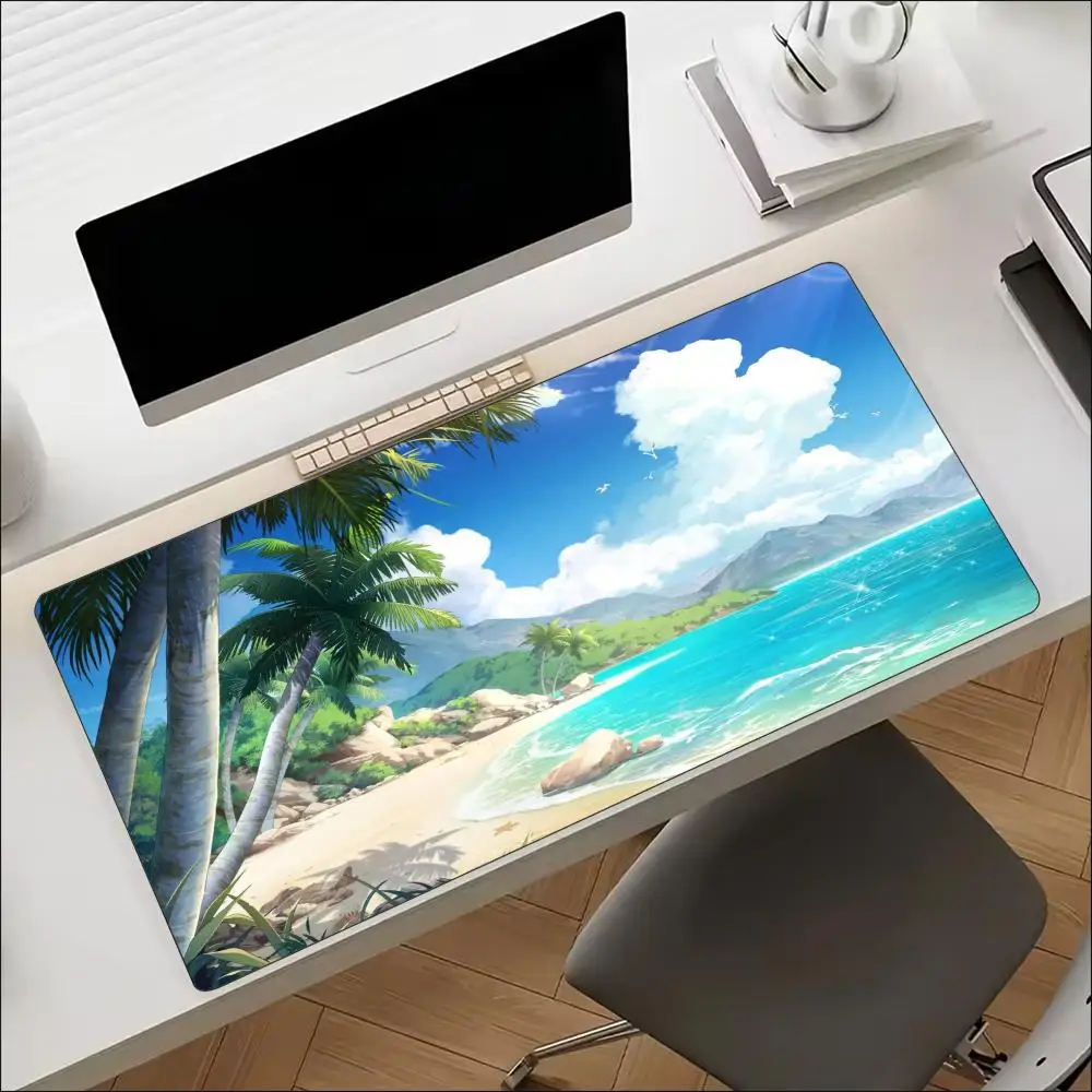 Smooth Non Slip Rubber Keyboard Desk Mat Large Extended Gaming Mouse Pad Summer Beach Palm Tree For Laptop Computer Office