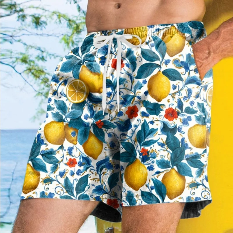 

3D Printed Pineapple Cherry Short Pants For Men Lemon Pattern Beach Shorts Fashion Casual Loose Street Hawaiian Surf Swim Trunks