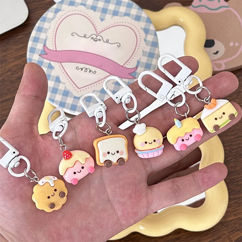 Cartoon Dessert Cookie Cake Toast Keyring Fashion Sweet Doll Pendant Lovely Animal Keychain Backpack Decoration Akcesoria