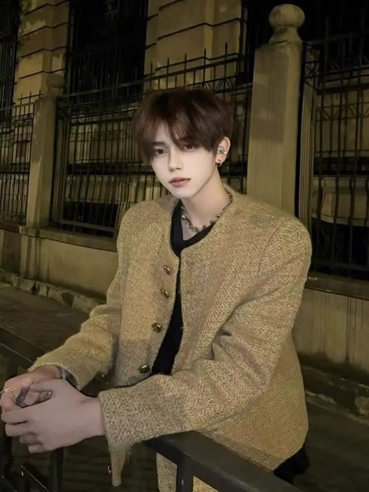 

Корейская шерстяная куртка-жакет для мужчин, весна-осень, модная, с подкладкой на плечах, роскошная, молодежная, повседневная верхняя одежда