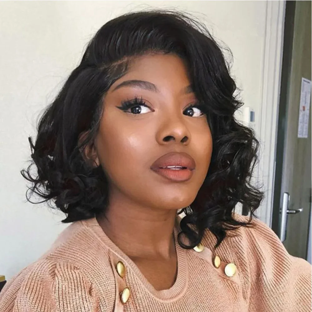 Bouncy 4*4 Lace Closure Human Hair Wigs Side Part Bouncy Curly Lace Closure Wigs Prepluck Bleach Knots High Density HairUGo