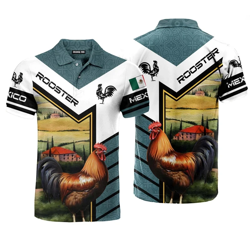 3D Print Mexico Flag Polo Shirt For Men Women Tops Fashion Short Sleeve Button Lapel Polo Mexico Rooster Pattern Unisex Tops
