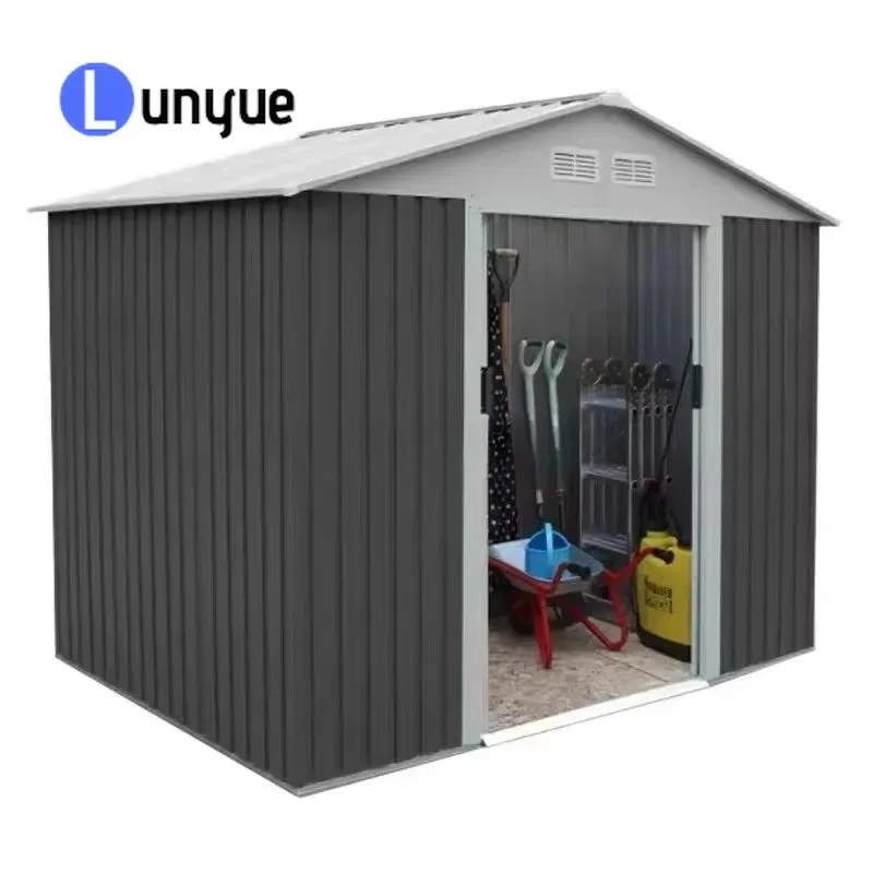 Grey Waterproof Sliding Door Storage Shed Outdoor Garden Tool House Weather Resistant Durable Metal Cabinet for Backyard