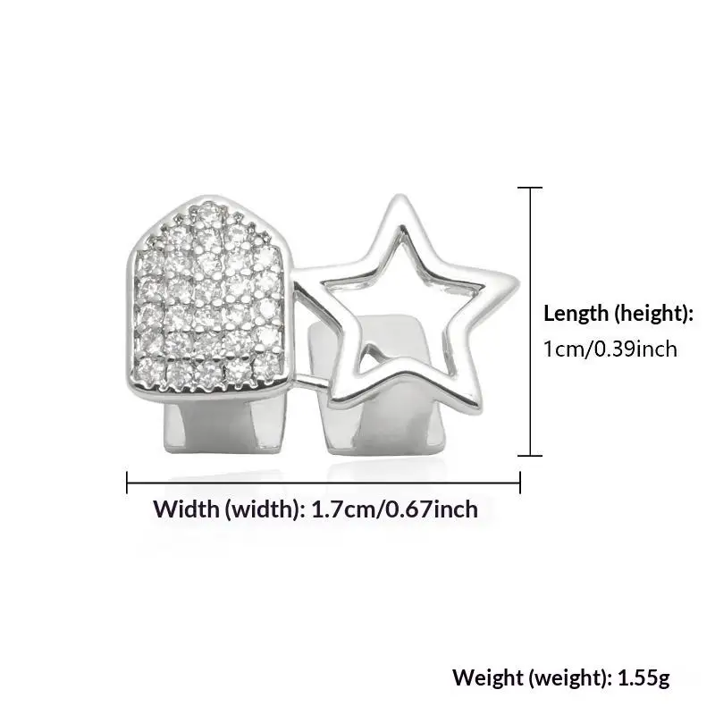 1/2 Stück Geometrischer Zahn-Grillz-Schmuck, unregelmäßige Form, Zirkonia, doppelt ausgehöhlter Stern, Zahn-Accessoire – Detail 4