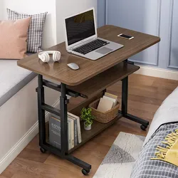 Liftable Bedside Study Computer Desk with Lower Storage Rack with Wheels Removable Table 80*50cm
