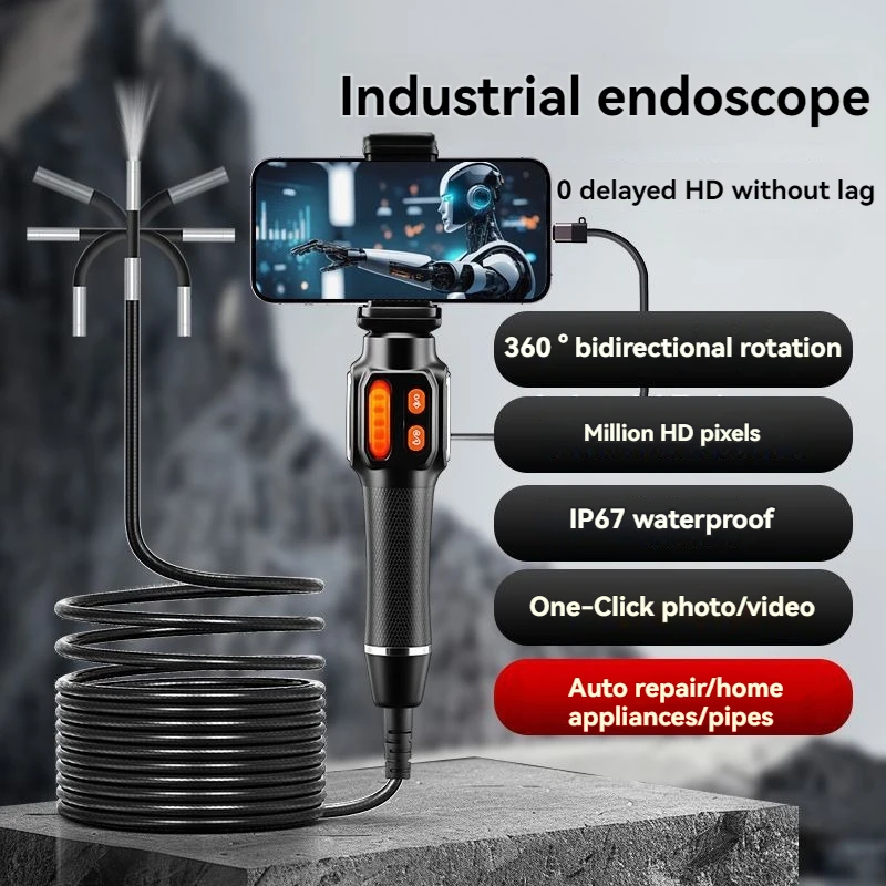 

360 Degree Rotation 1080PHD Endoscope Camera 6mm Lens HD Articulated Carbon deposit Inspection Borescope IP67 for IOS Android