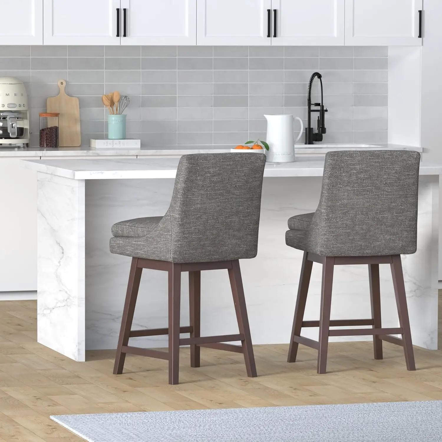 Counter Height Swivel Bar Stools with Back Set of2FSC Certified Upholstered Fabric Bar Stool, 26.8