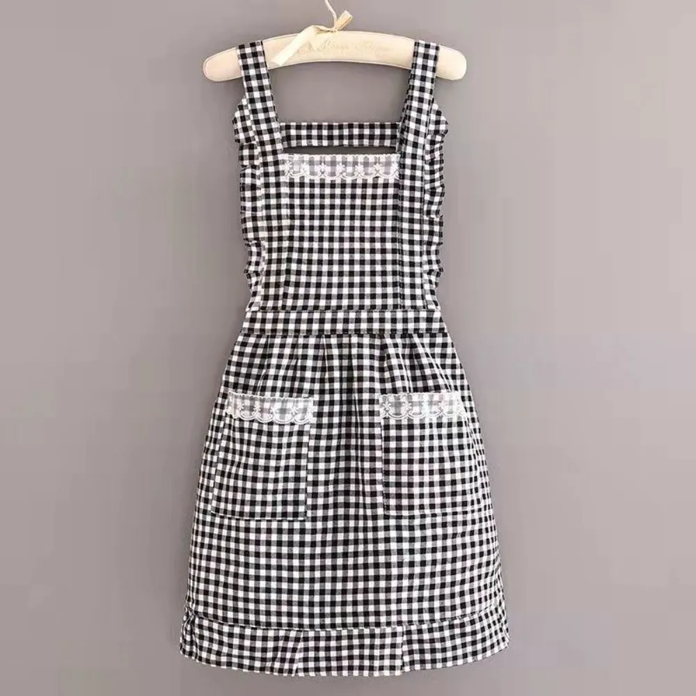 

New Cotton Kitchen Apron Breathable Korean Style Cooking Smock Wear-resistant Cooking Baking Bibs for Women Girl