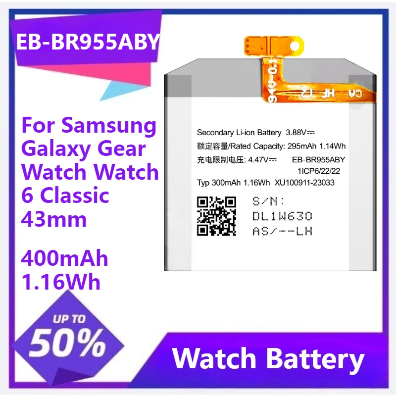 

EB-BR955ABY SM-R350 New Battery For Samsung Galaxy Gear Watch 6 46mm 300mAh 1.16Wh