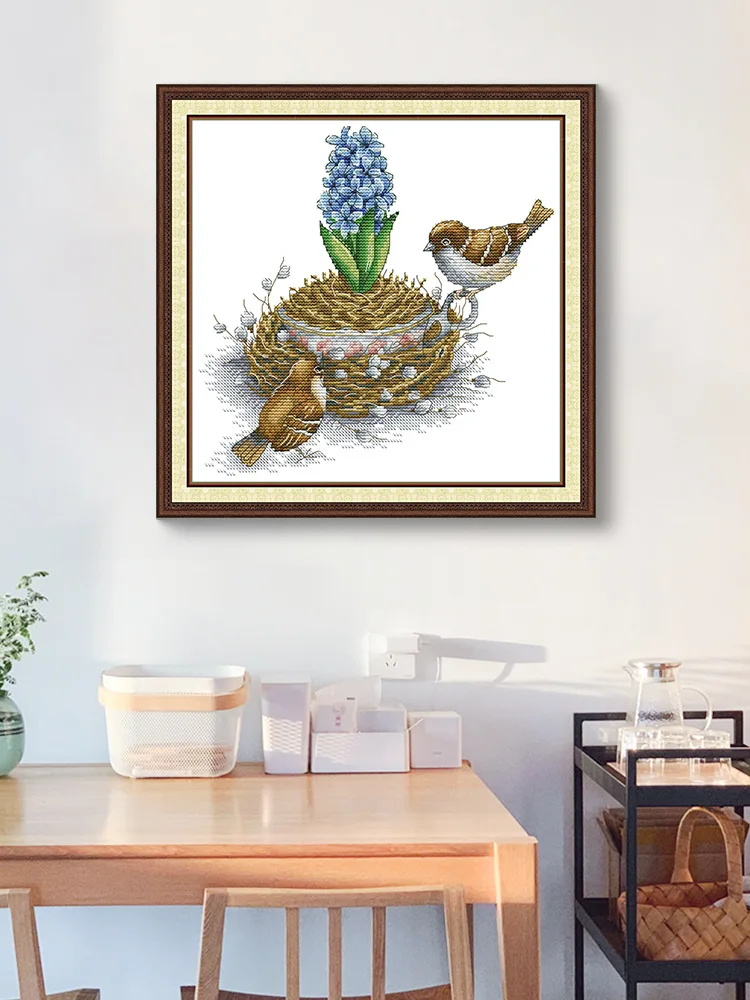 

Joy Sunday Stamped Cross Stitch Kits,11CT Printed Pattern Embroidery Kit DIY Home Decor-Bird and Hyacinth