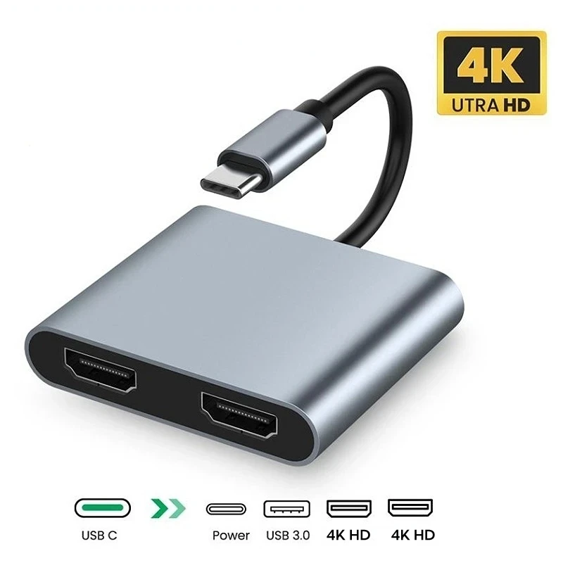 

USB C 4In1 Laptop Docking Station Thunderbolt3/4 Type-C To Dual HD Display USB 3.0 OTG Converter with PD Charging Splitter Hub