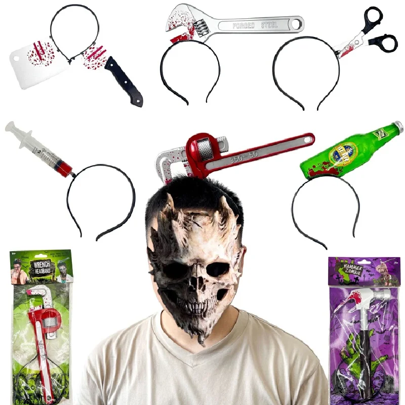 Halloween Hammer Headband Scary Blood Prop Cosplay Costume Accessory For Party Carnival Performance Prank Decor