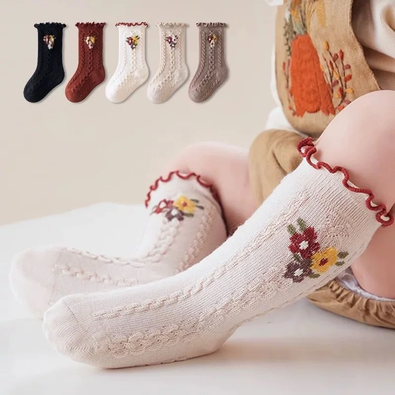 

Ruffle Kids Vintage Floral Socks Baby Girls Toddlers Boneless Soft Cotton Sock Autumn Print Children Princess Socks For 0-8 Yrs