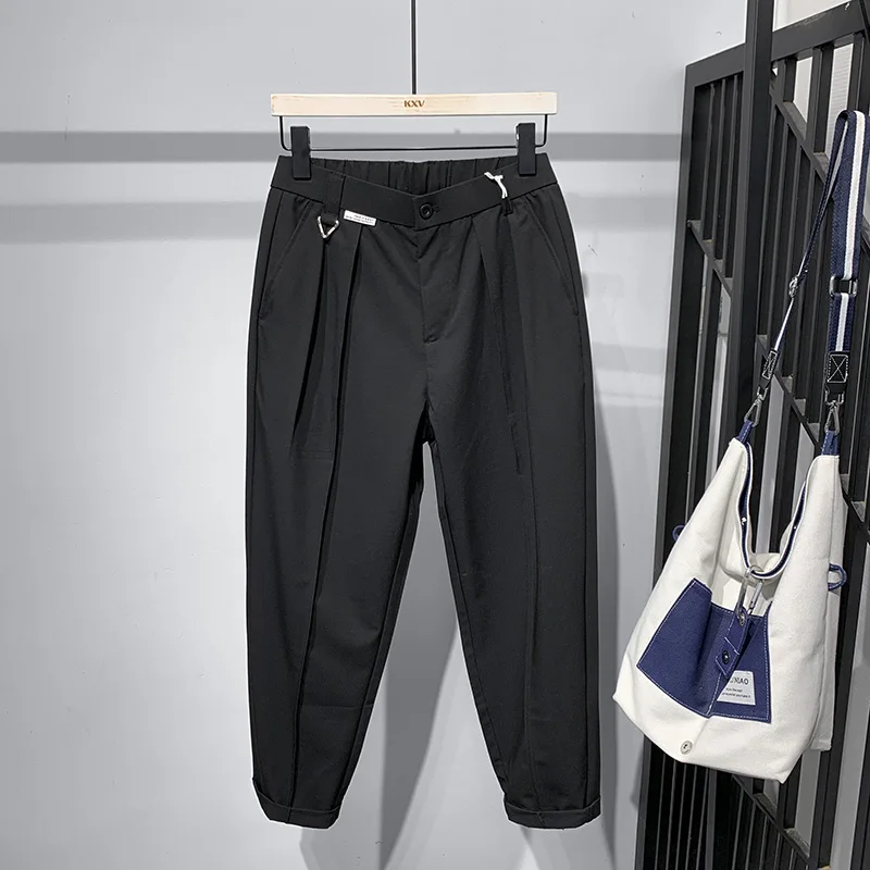 

Летние мужские повседневные брюки с эластичной резинкой на талии, корейские брюки Slim Fit, универсальные модные длинные брюки, молодежные свободные брюки