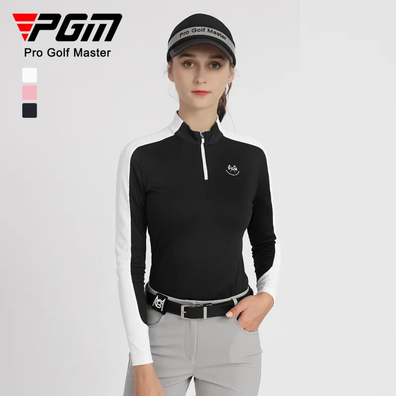 

PGM Golf Women's Long Sleeve Top Color Contrast Zipper Fashion Color Contrast T-shirt Slim Slim Apparel Golf Apparel Women YF516