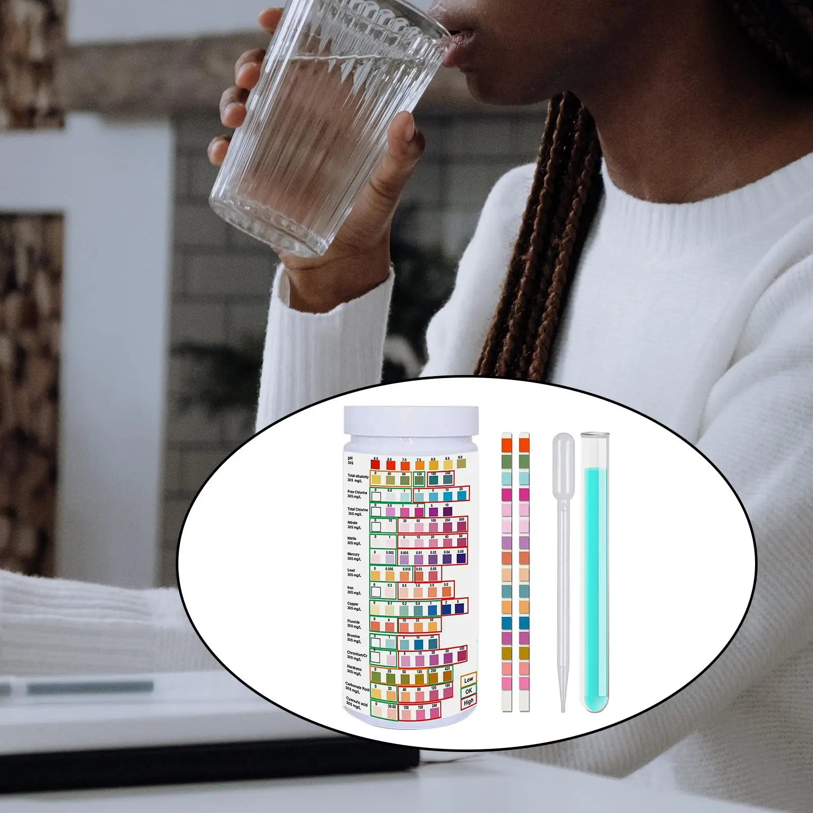 Water Testing Kits Universal Chemistry Test Strips W/ Tube and Dropper Multifunctional PH Test Strips for Home Pond SPA Hot Tub