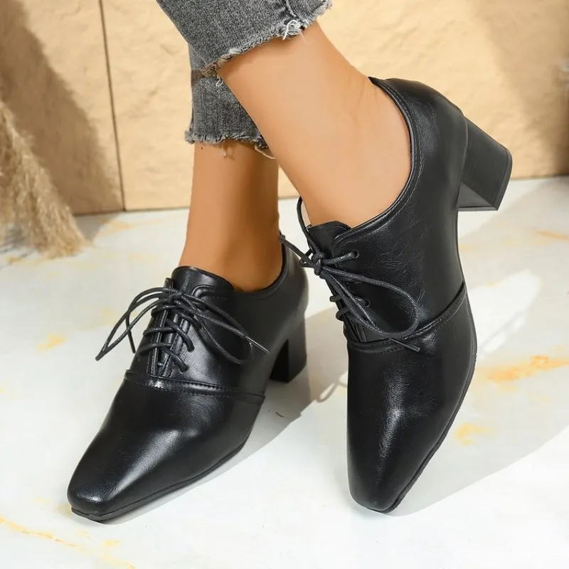 

Spring and Autumn Fashion New Sexy Round Toe Banquet Women's Thick Heels Solid Color Straps Daily Elegant and Comfortable Pumps