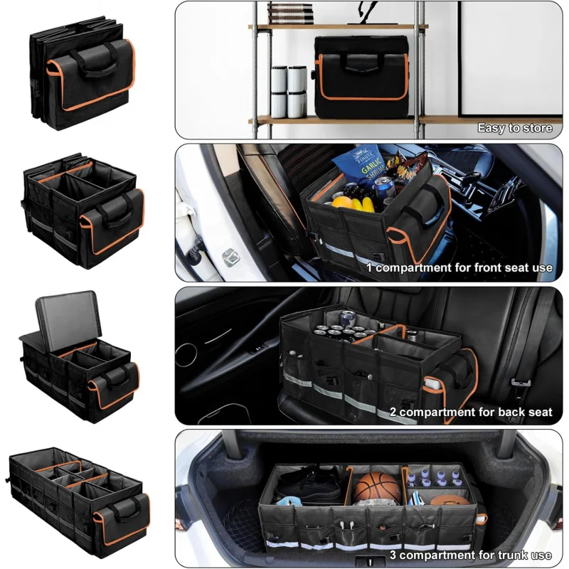 

Складной большой органайзер для багажника автомобиля с крышкой, герметичная сумка-холодильник, 6 съемных разделителей, индивидуальное хранилище для интерьера внедорожника, седана